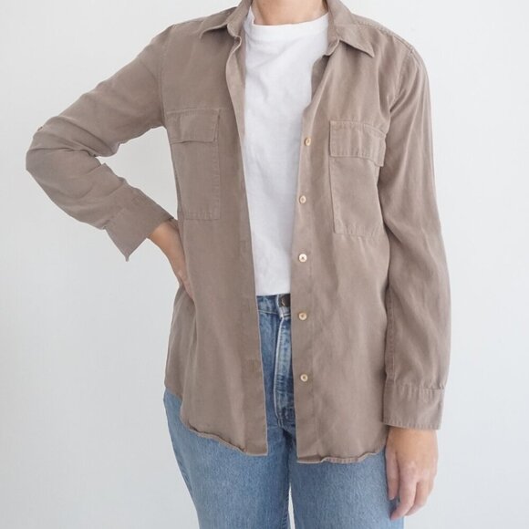 Aritzia Babaton Taupe Utility Pocket Button Down Dress Shirt 2XS - Picture 1 of 11